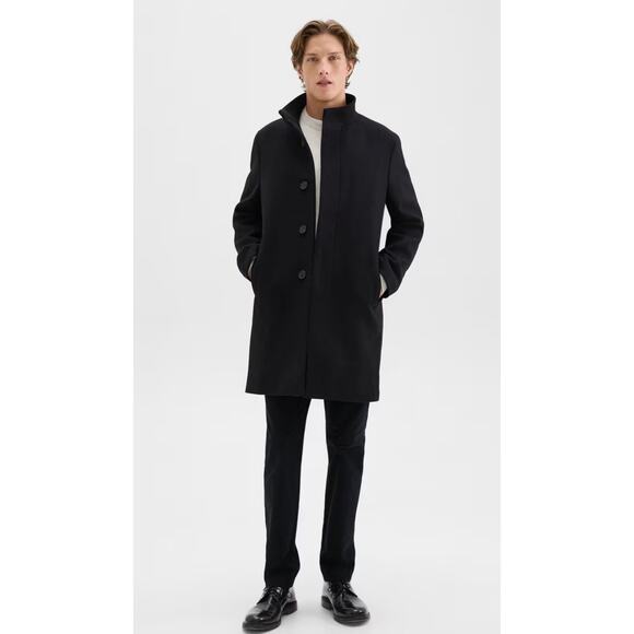 Theory men’s Belvin black Wool Coat size large (new) $725.00 retail price